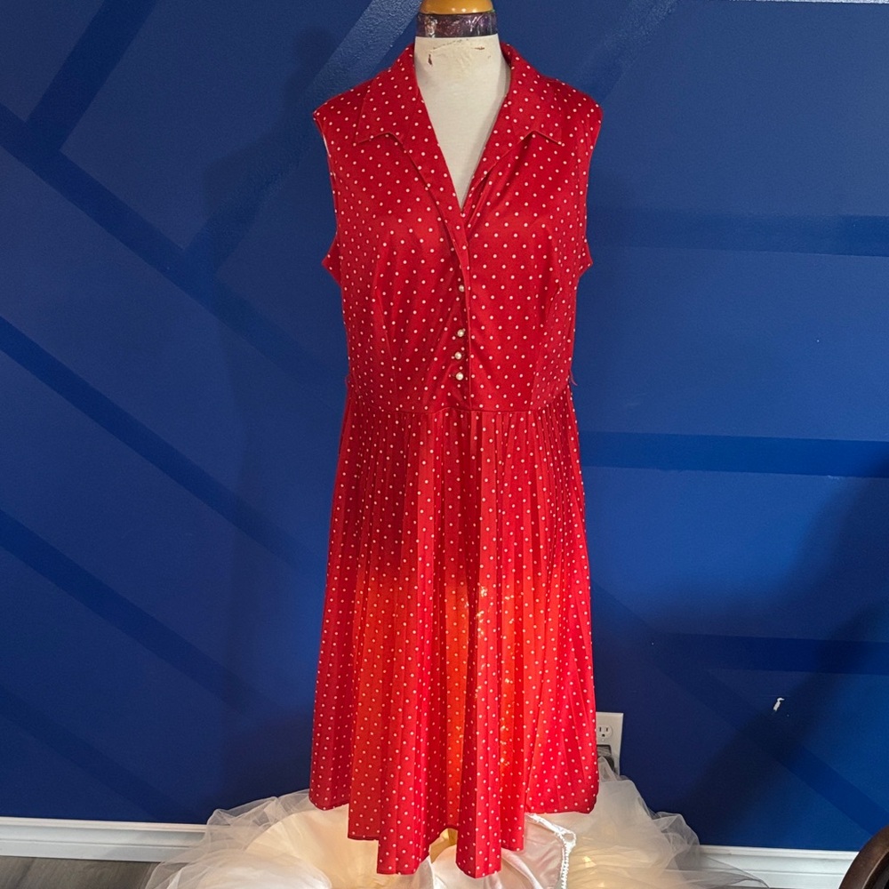 Sears Red and White Polka Dot Midi Dress